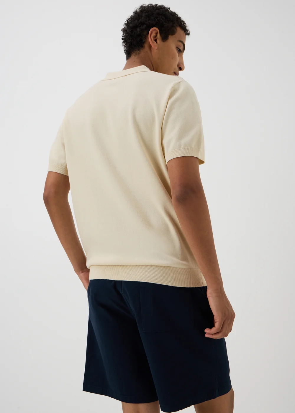 Ecru Pointelle Knitted Polo Shirt - M Image 2