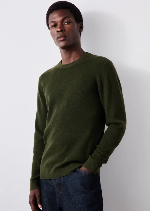 Khaki Smart Ribbed Crew Neck Jumper - S Image 1