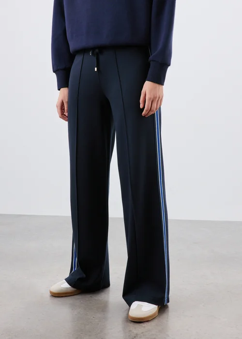 Navy Side Stripe Ponte Wide Leg Trousers - 8/L29 Image 1