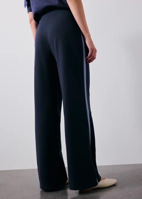 Navy Side Stripe Ponte Wide Leg Trousers - 8/L29 Image 2