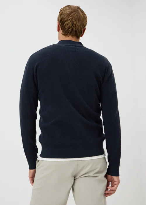 Navy Quarter Zip Smart Ribbed Jumper - S Image 2