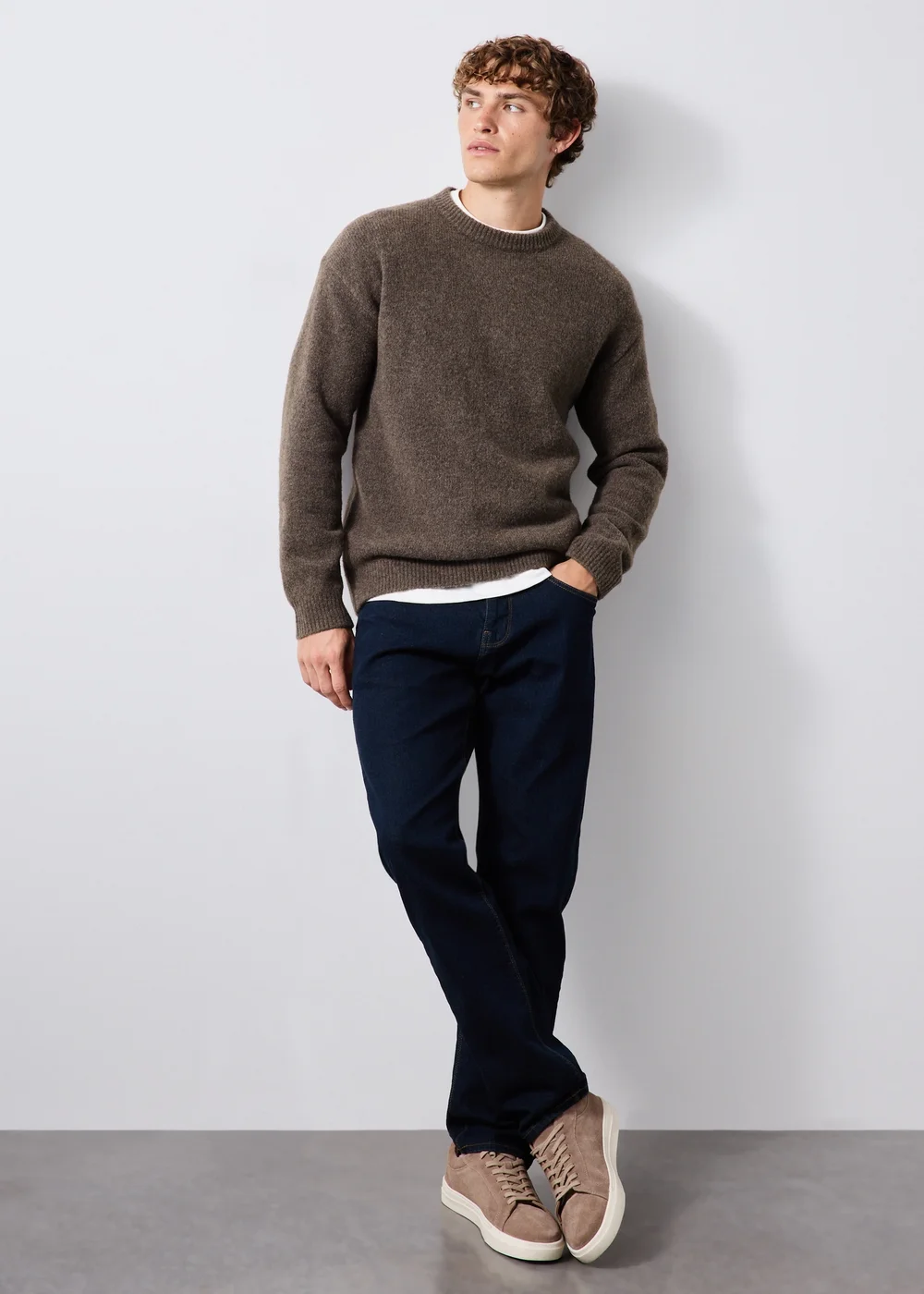 Brown Cosy Crew Neck Jumper - S Image 1
