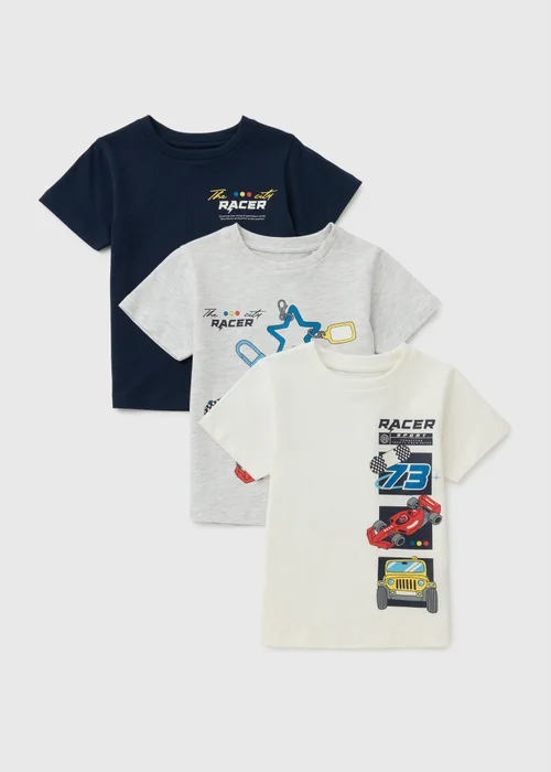 3 Pack Boys Motorcar T-Shirts (1-8yrs) - 6-7 Yrs Image 1