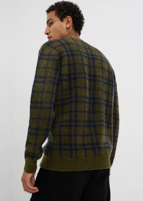 Dark Green Check Crew Neck Jumper - S Image 2