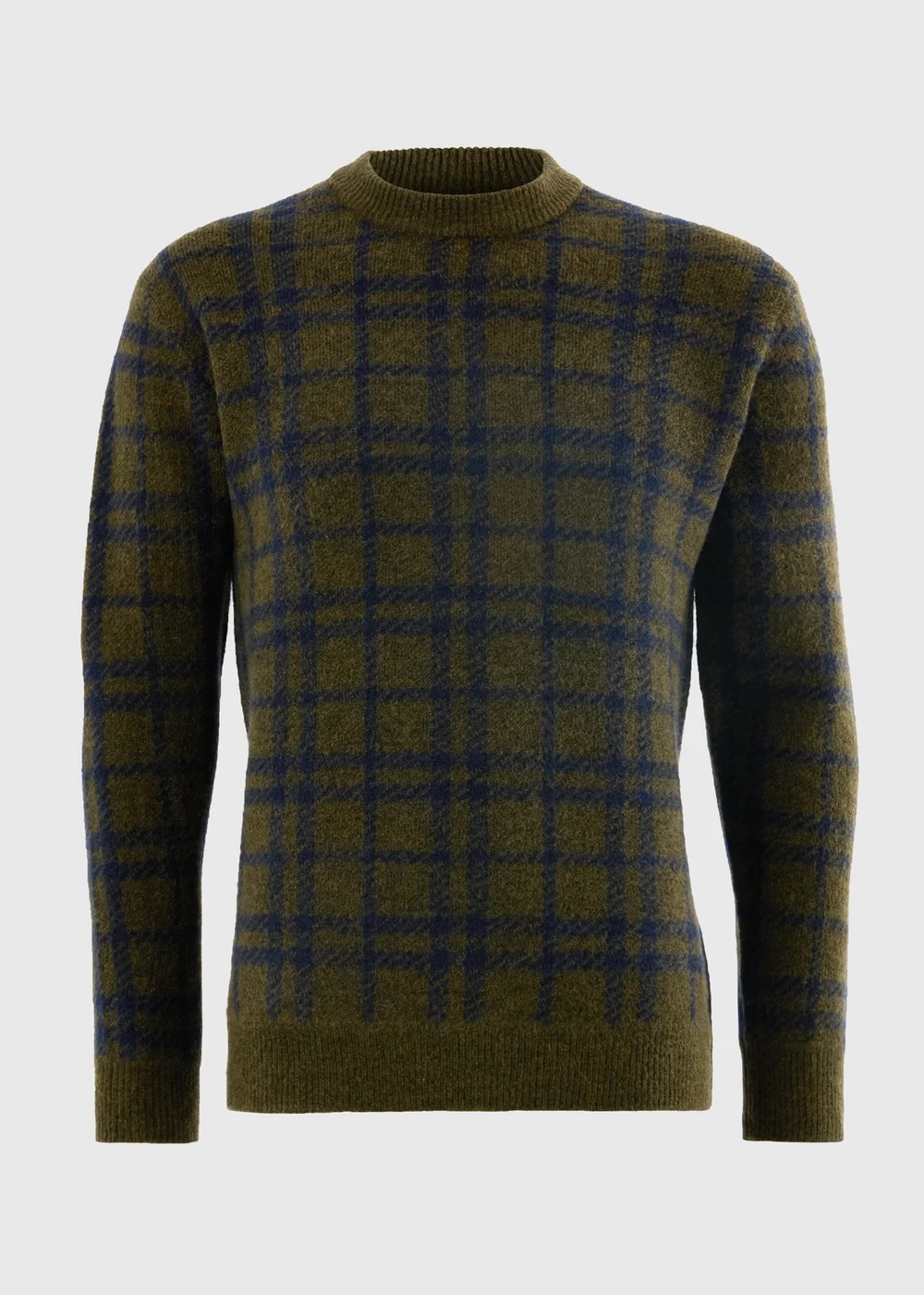 Dark Green Check Crew Neck Jumper - S Image 3