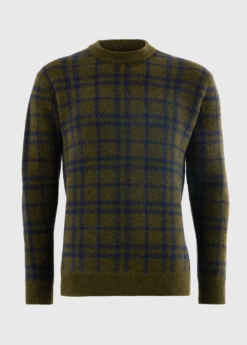 Dark Green Check Crew Neck Jumper - S Image 3