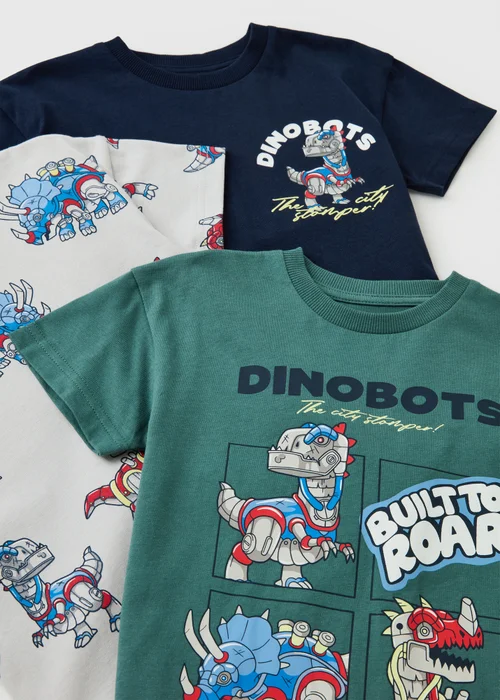 3 Pack Boys Multicolour Dinobots T-Shirts (1-8) - 2-3 Yrs Image 2