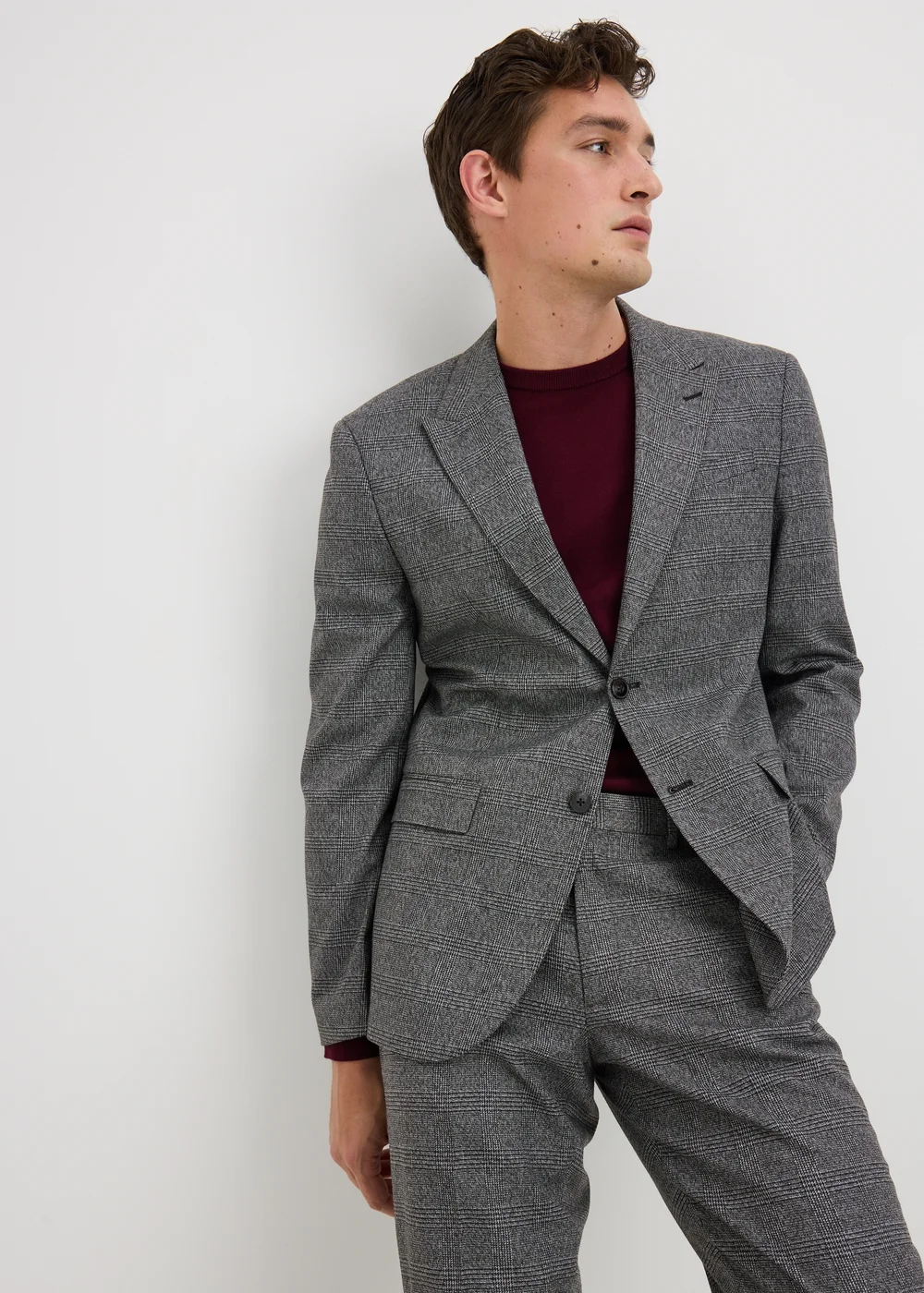 Taylor & Wright Heaton Grey Check Tailored Fit Suit Jacket - 34 Chest Short Image 1