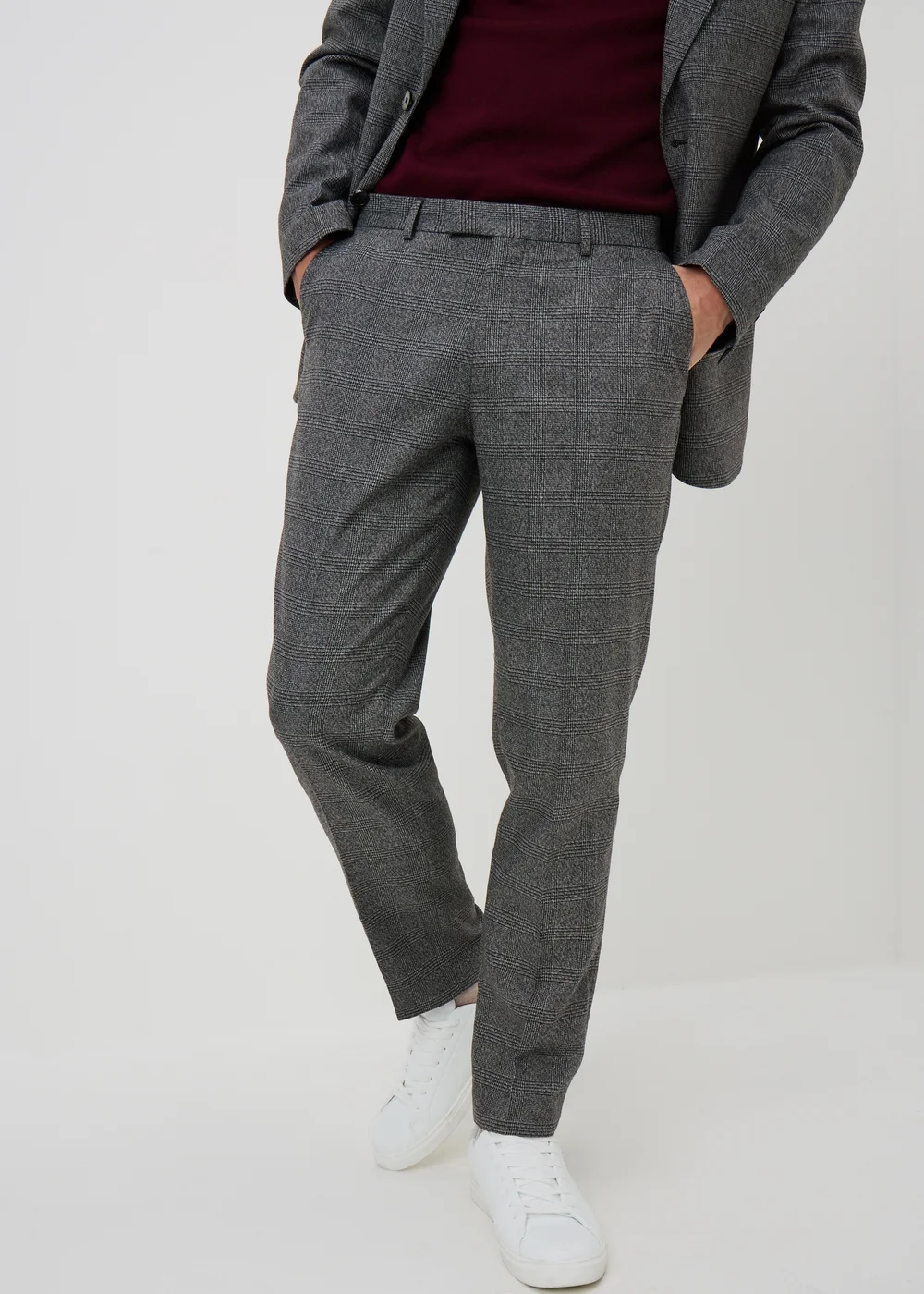 Taylor & Wright Heaton Grey Check Tailored Fit Suit Trousers - 26/L29 Image 1