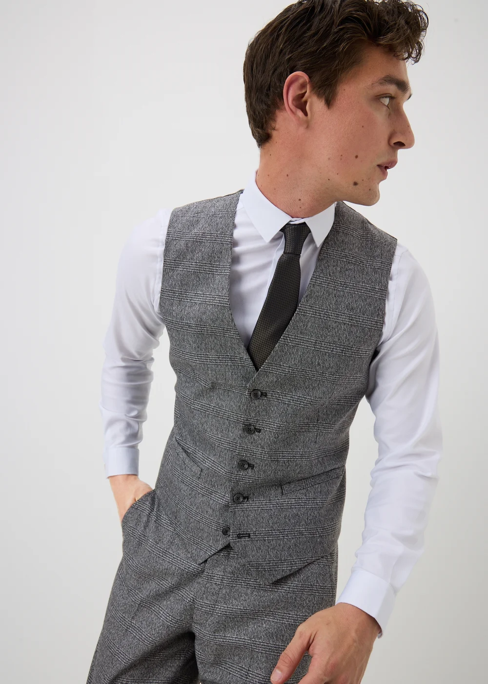 Taylor & Write Heaton Grey Check Suit Waistcoat - XS Image 1