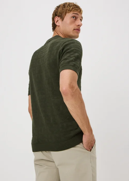 Khaki Pointelle Design Polo Shirt - L Image 2