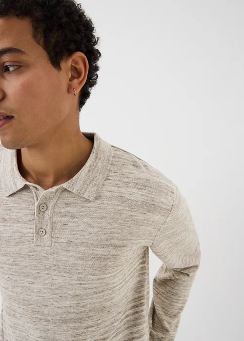 Stone Space Dye Long Sleeve Knitted Polo Shirt - S Image 3