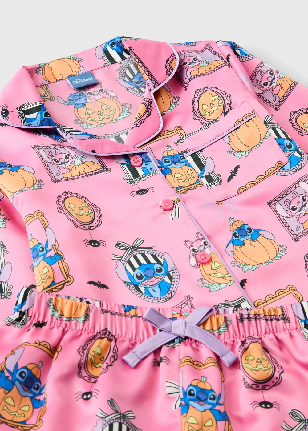 Disney Stitch Pink Girls Satin Halloween Pyjamas (7-12yrs) - 4 Yrs Image 2