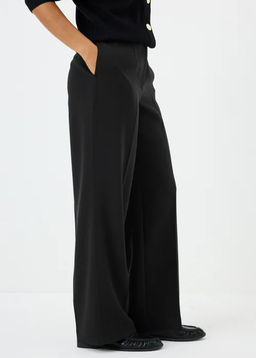 Black Textured Woven Wide Leg Trousers - 8/L29 Image 2