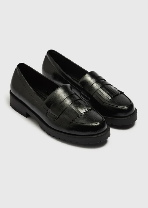 Black Crinkle Chunky Loafers - 3 Image 3