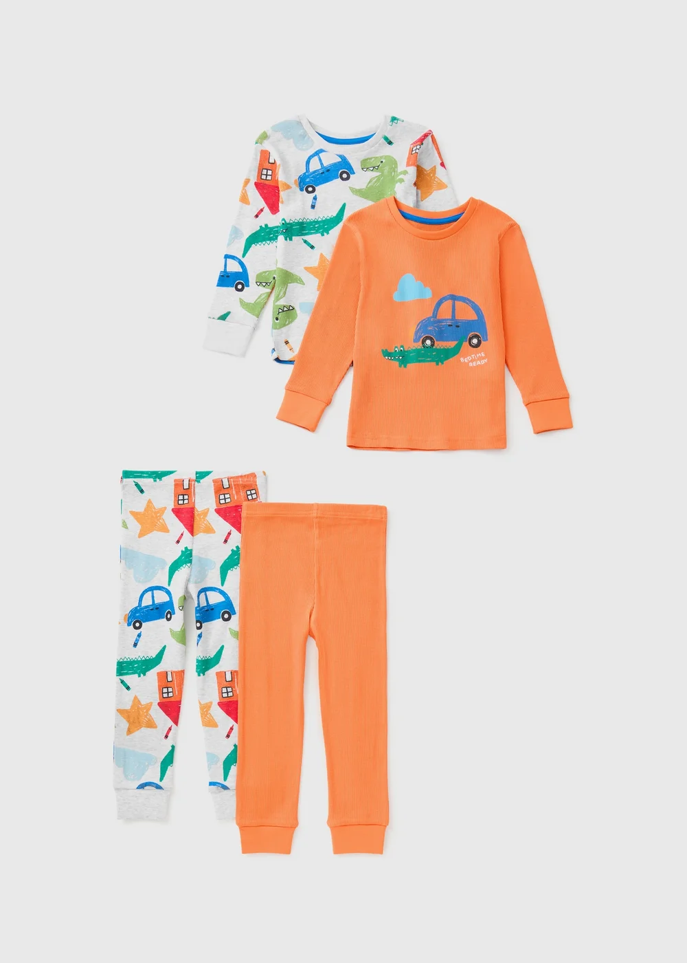 2 Pack Boys Orange Doodles Long Pyjama Sets (1-7yrs) - 1-1.5 Yrs Image 1