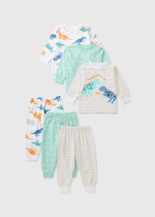 3 Pack Boys Oatmeal Dinosaur Pyjamas (1-7yrs) - 2-3 Yrs Image 1