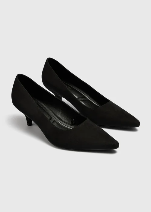 Black Faux Suede Pointed Peg Heel Court Shoes - 3 Image 1