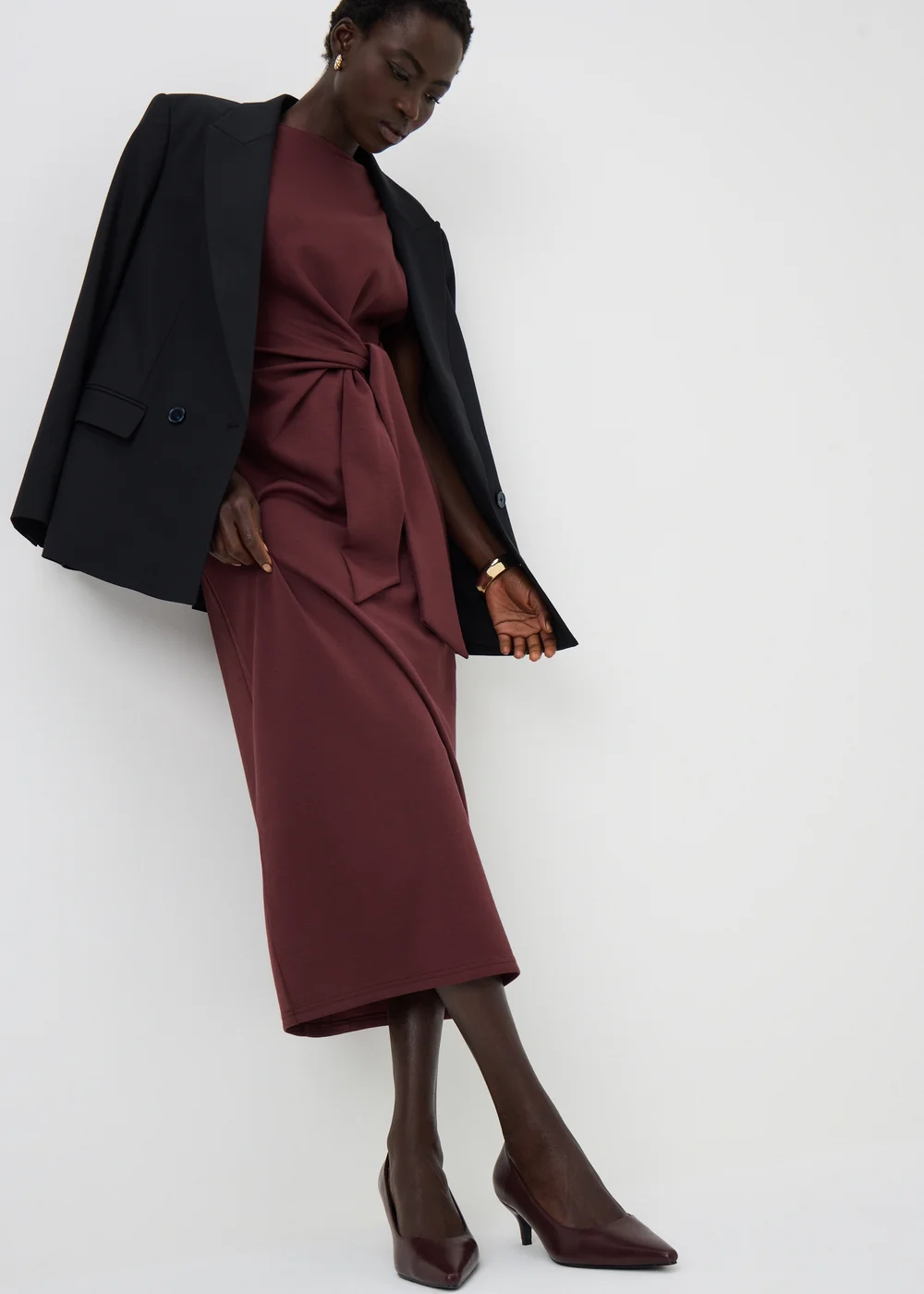 Burgundy Peg Heel Pointed Court Heels - 3 Image 1