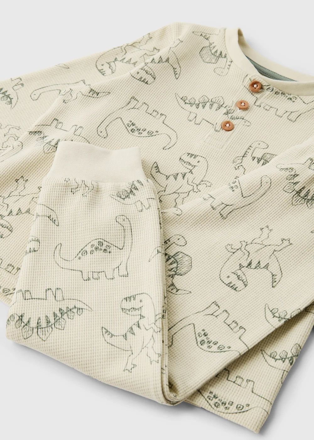 Boys Cream Dinosaur Waffle Long Pyjama Set (1-7yrs) - 1-1.5 Yrs Image 2