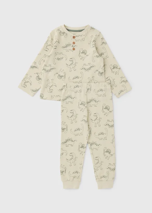 Boys Cream Dinosaur Waffle Long Pyjama Set (1-7yrs) - 1-1.5 Yrs Image 1