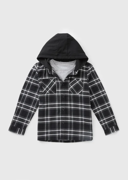 Boys Black Hoodie & Checked Shirt Set (7-15yrs) - 7 Yrs Image 1