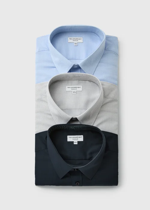 3 Pack Multicolour Easy Care Regular Fit Shirts - 15 Collar Image 1
