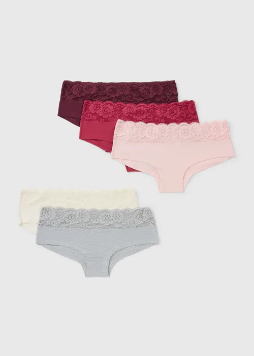 5 Pack Pink Lace Trim Short Knickers - 8 Image 1
