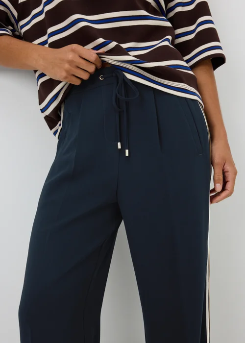 Navy Side Stripe Wide Leg Trousers - 8/L29 Image 3