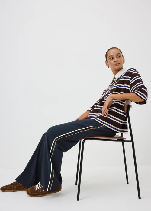 Navy Side Stripe Wide Leg Trousers - 8/L29 Image 1