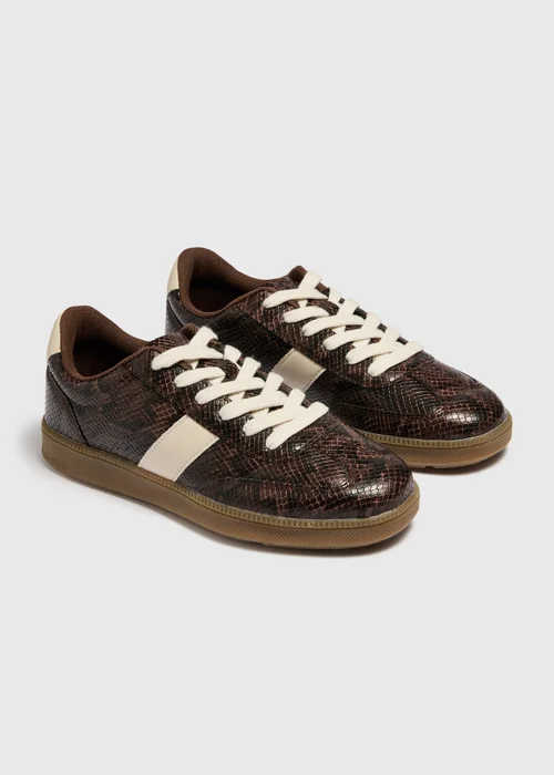 Chocolate Brown Snake Retro Trainers - 3 Image 1