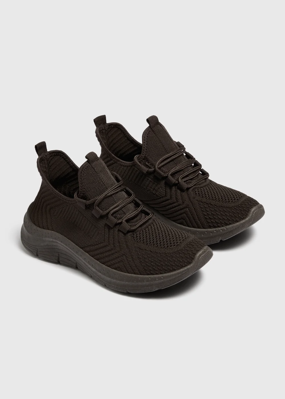 Chocolate Brown Knitted Lace Up Trainers - 4 Image 1