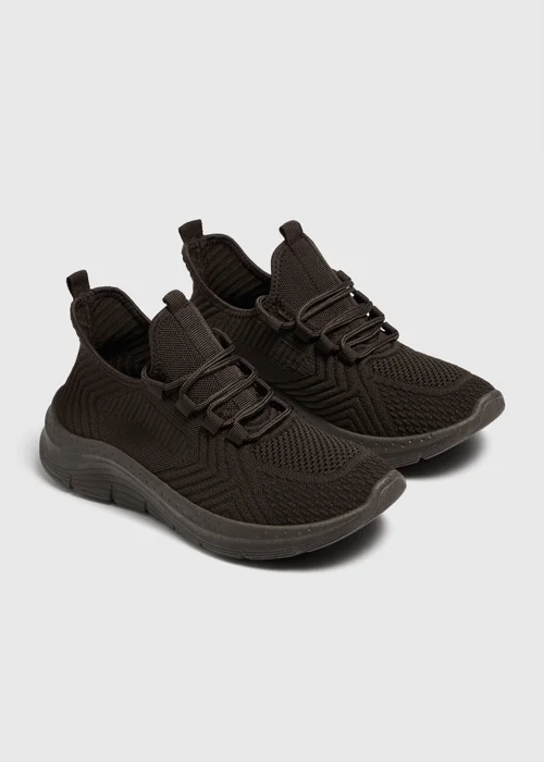 Chocolate Brown Knitted Lace Up Trainers - 4 Image 1