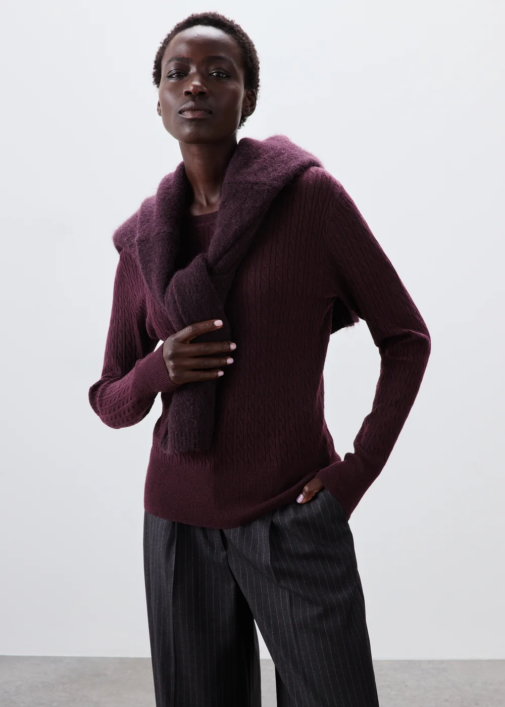 Burgundy Cable Knit Jumper - 8 Image 1