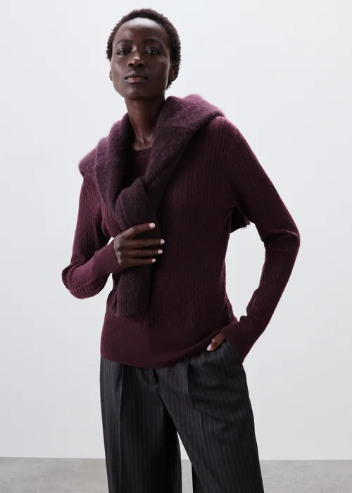 Burgundy Cable Knit Jumper - 8 Image 1