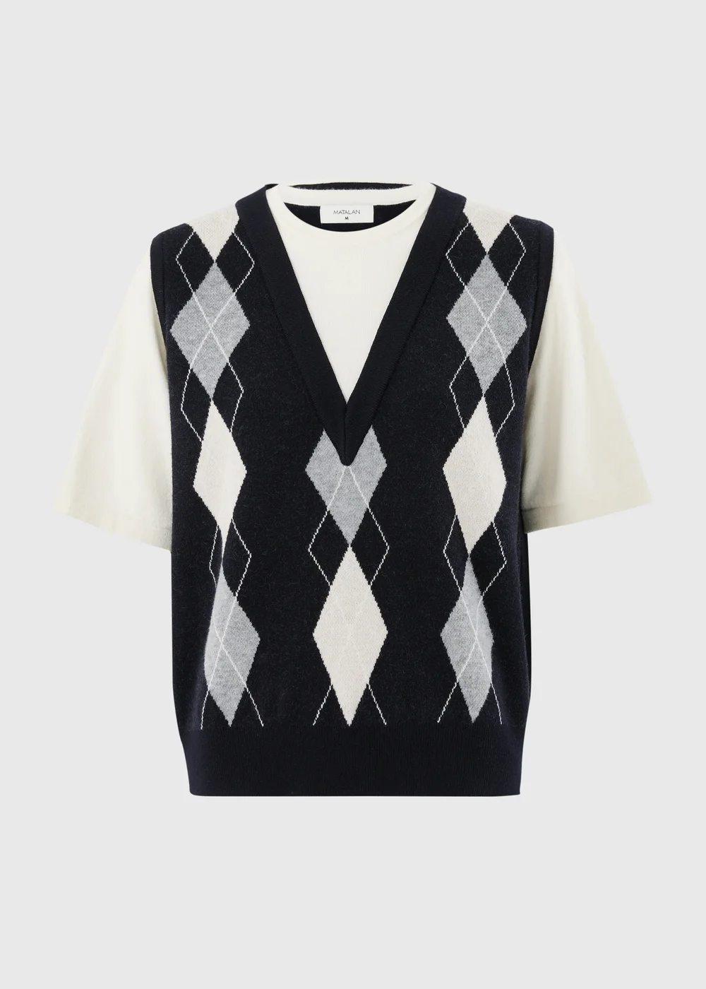 Navy 2 in 1 T-Shirt Argyle Tank Top - S Image 3