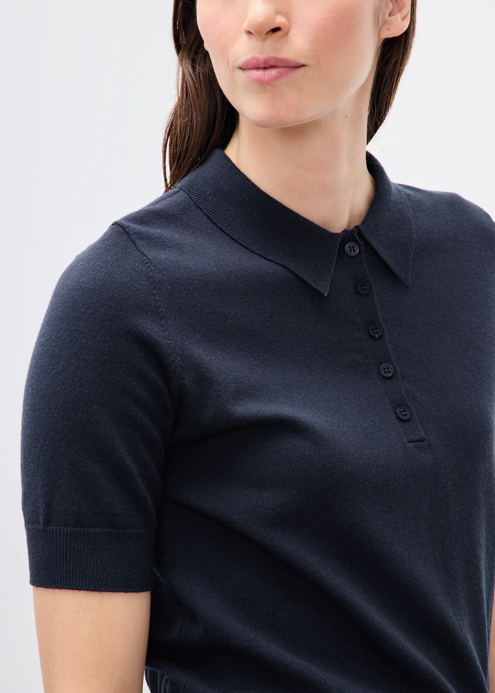 Navy Knitted Collared Short Sleeve Jumper - XS Image 4