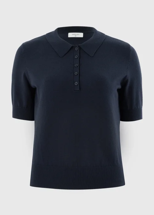Navy Knitted Collared Short Sleeve Jumper - XS Image 5