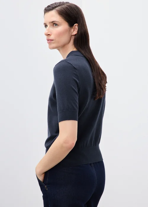 Navy Knitted Collared Short Sleeve Jumper - XS Image 3