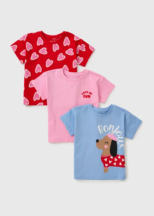 3 Pack Girls Multicolour Bonjour T-Shirts (1-8yrs) - 1-1.5 Yrs Image 1