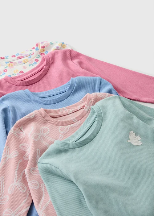 5 Pack Girls Multicolour Patterned Ribbed T-Shirts (1-8yrs) - 1-1.5 Yrs Image 2