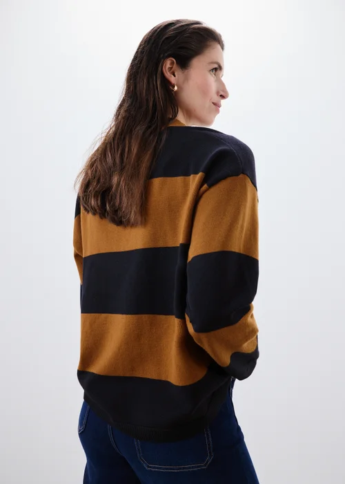 Chocolate Brown Stripe Rugby Jumper - XS Image 2