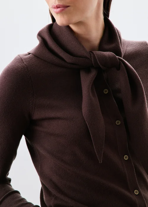 Brown Scarf Neck Long Sleeve Cardigan - S Image 3