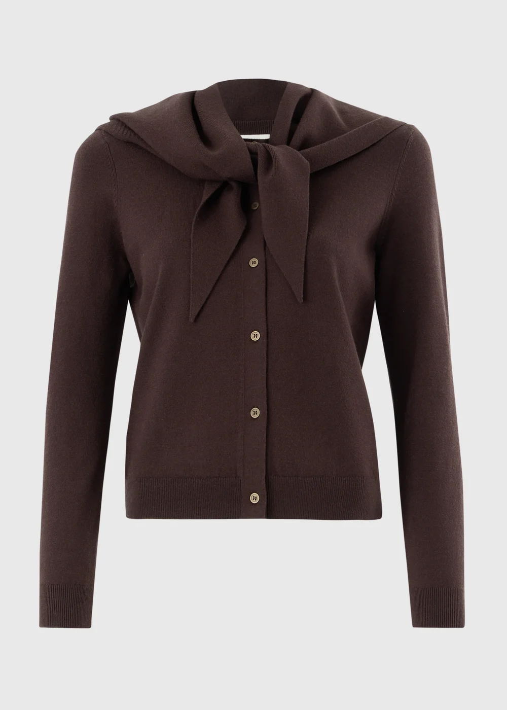 Brown Scarf Neck Long Sleeve Cardigan - S Image 4