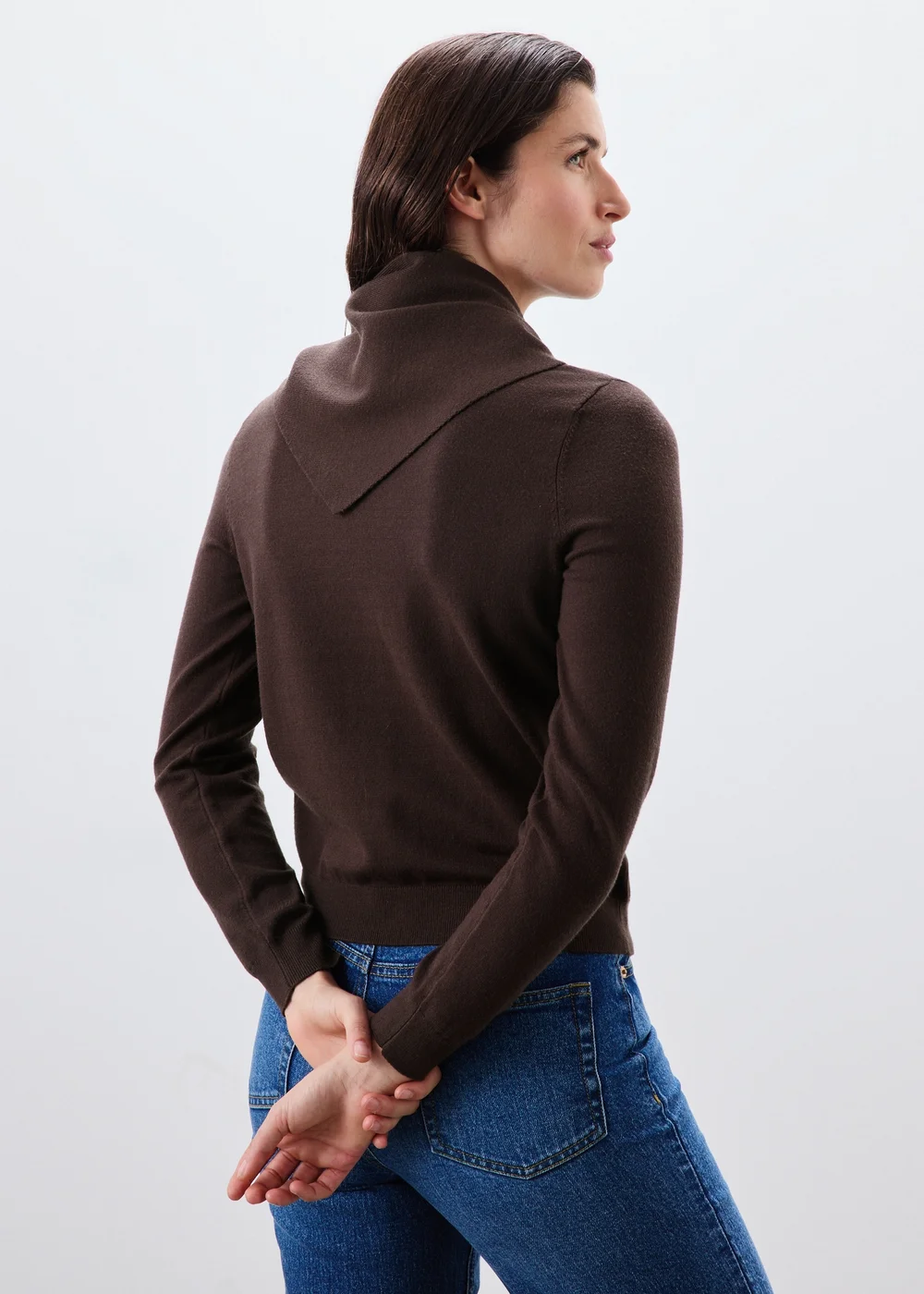 Brown Scarf Neck Long Sleeve Cardigan - S Image 2