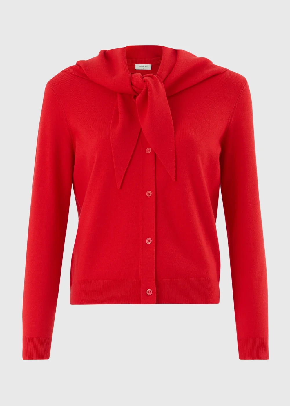 Red Scarf Neck Long Sleeve Cardigan - S Image 4