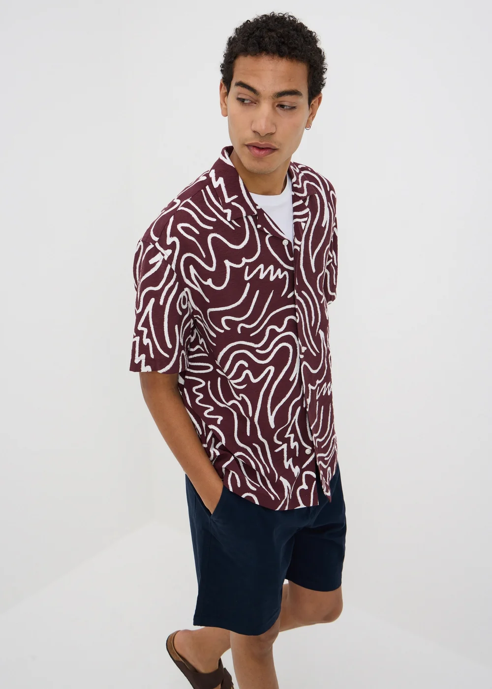 Burgundy Abstract Print Short Sleeve Shirt - 3XL Image 1