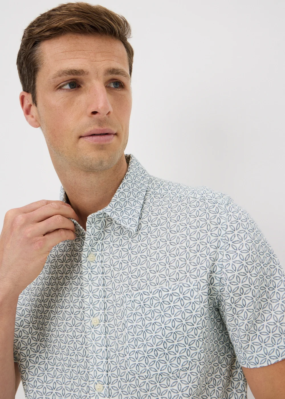 Ecru Geometric Regular Fit Short Sleeve Shirt - L Image 3