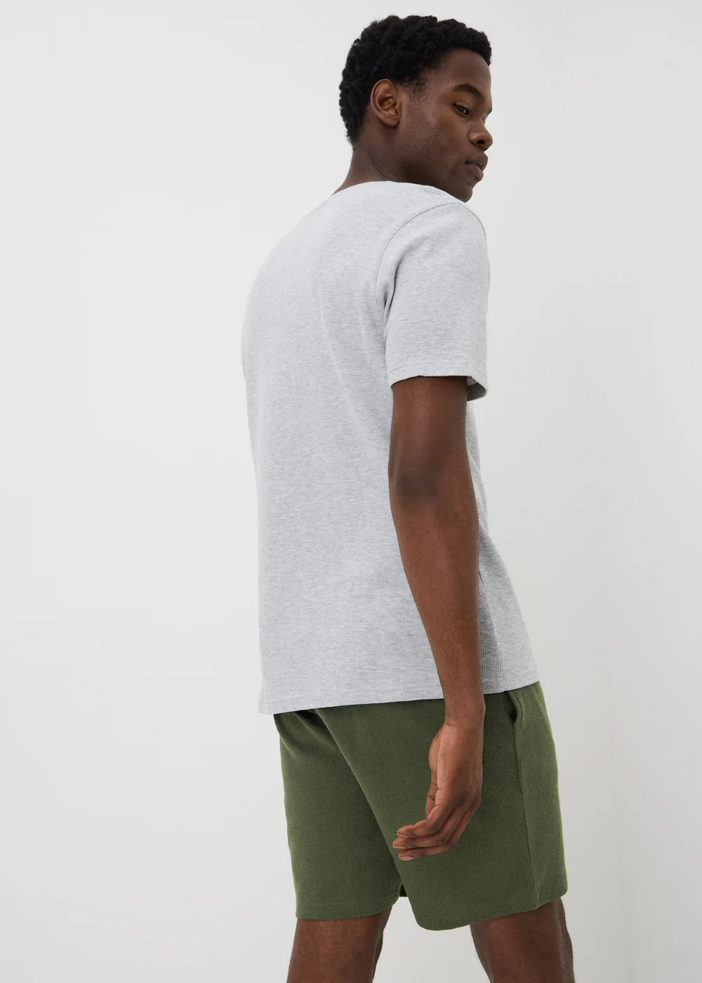 Green Waffle Henley Short Pyjama Set - XS Image 2