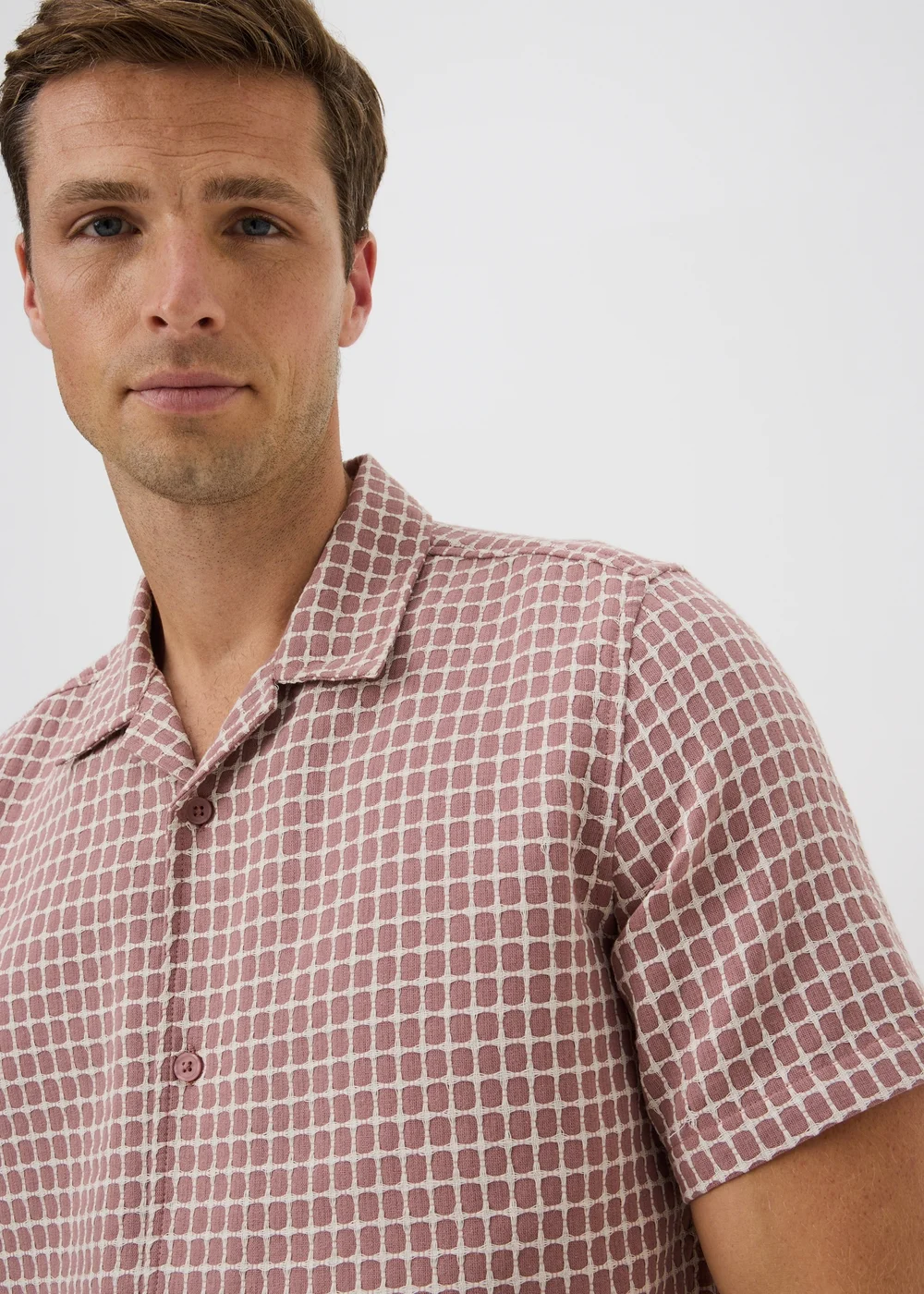 Pink Check Dobby Textured Short Sleeve Shirt - S Image 3